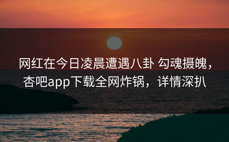 网红在今日凌晨遭遇八卦 勾魂摄魄，杏吧app下载全网炸锅，详情深扒